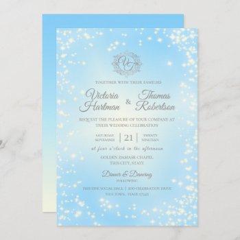 blue sparkle sky wedding invitation