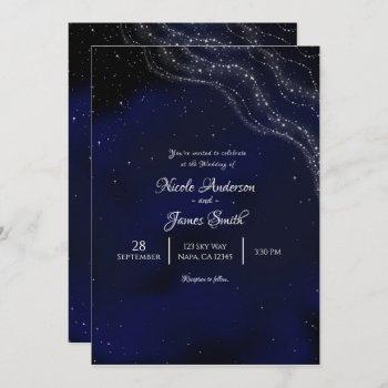 blue sparkly starry night sky wedding invitation