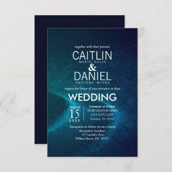 blue starry night formal wedding invitation
