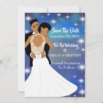 blue starry skies african american save-the-date  invitation