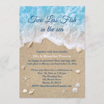 blue two less fish in the sea post wedding invitation