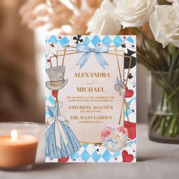 blue vintage alice in wonderland wedding invitation