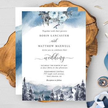 Small Blue Watercolor And Blue Mountains Wedding Front View