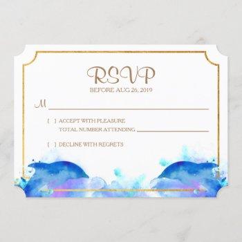 Small Blue Watercolor Dolphin Rsvp Front View