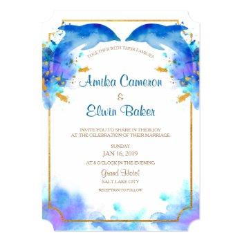 Small Blue Watercolor Dolphin Wedding Front View