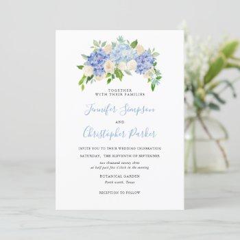 blue watercolor hydrangea wedding invitation cards