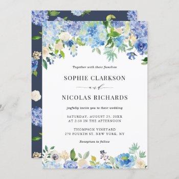 blue watercolor hydrangeas botanical wedding invitation