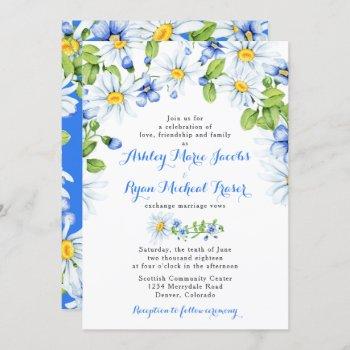blue white daisy floral wedding invitation
