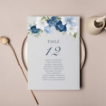 blue white floral wedding seating chart card
