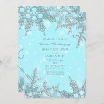 blue winter wonderland elegant snowflakes wedding invitation