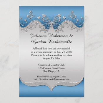 Small Blue With Ornate Silver Butterflies Post Wedding Front View