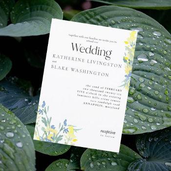 blue & yellow wildflower colorful wedding  invitation