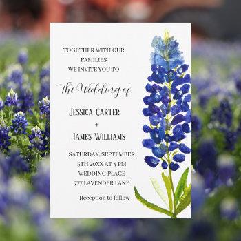 bluebonnets texas watercolor floral wedding invitation