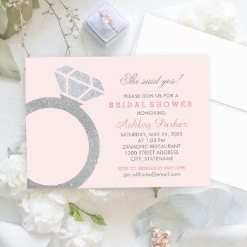blush diamond ring glitter wedding bridal shower invitation