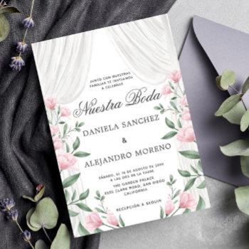 blush floral curtain nuestra boda spanish wedding invitation