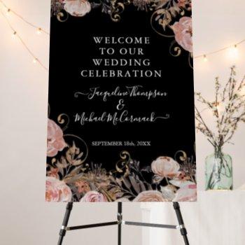 Small Blush Floral Watercolor Rose Gold Fall Black Foam Board Front View