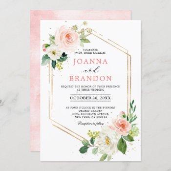 Small Blush Florals Gold Modern Geometric Frame Wedding Front View
