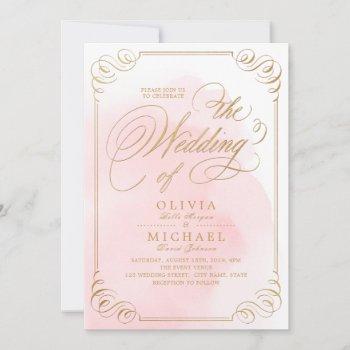 Small Blush Gold Elegant Calligraphy Vintage Wedding Front View