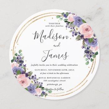 blush lavender floral wedding gold glitter circle invitation