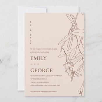 Small Blush Line Drawing Floral We Tied The Knot Invite Front View