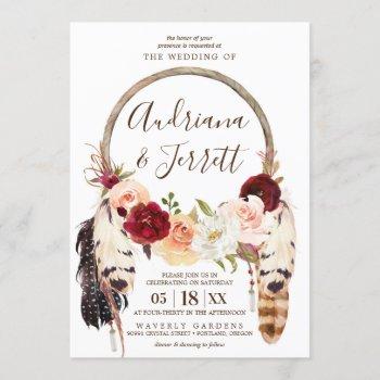 blush & peach rose boho dreamcatcher wedding invitation