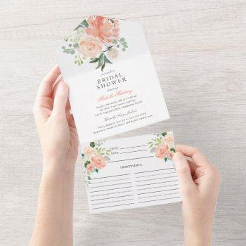 blush peach spring floral bridal shower and recipe all in one invitation
