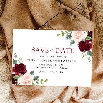 blush perfection: burgundy blush floral watercolor save the date