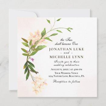 blush pink botanical floral christian wedding invitation
