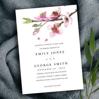 Small Blush Pink Cherry Blossom Floral Wedding Invite Front View