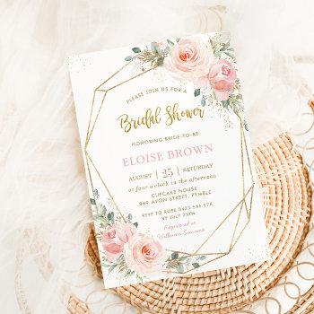 Small Blush Pink Floral Gold Geometric Baby Shower Inv Front View