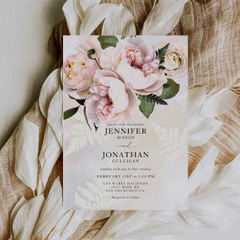 blush pink floral wedding invitation