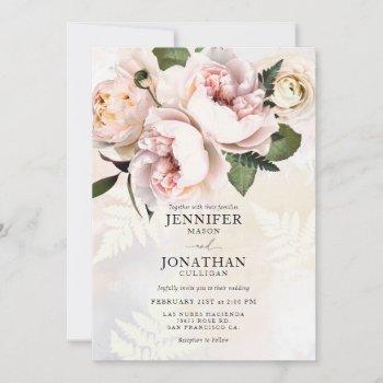 blush pink floral wedding invitation