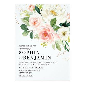 Small Blush Pink Florals Modern Gold Geometric Wedding Front View