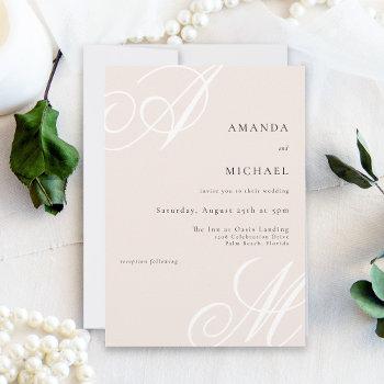 blush pink modern elegant minimal monogram wedding invitation