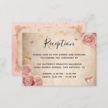 Small Blush Pink Rose And Gold Elegant  Enclosure Card Front View