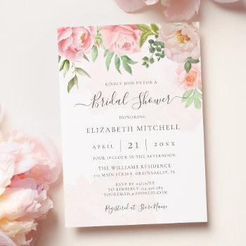 blush pink watercolor floral peony bridal shower invitation