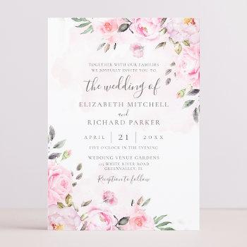 Small Blush Pink Watercolor Floral Peony Wedding Front View