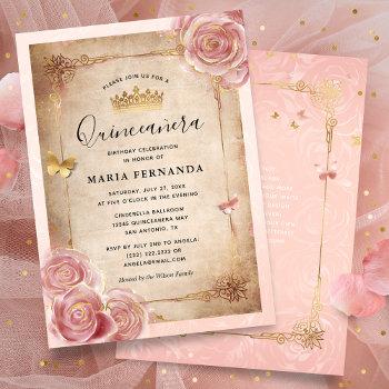 Small Blush Pink Watercolor Rose Gold Quinceanera Front View