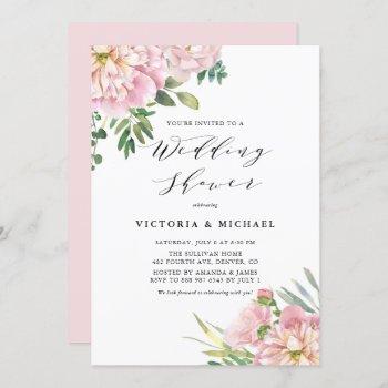 blush pink watercolor roses floral wedding shower invitation