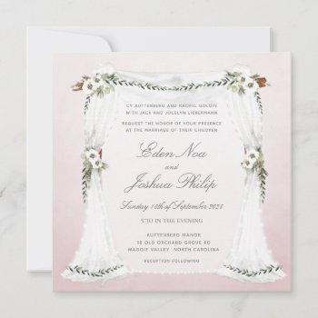blush pink white chuppah wedding invitation