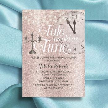 blush rose gold tale as old as time bridal shower invitation
