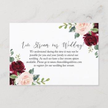 Small Blush Watercolor Floral Wedding Live Stream Enclosure Card Front View