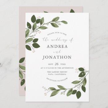 blushing sprigs wedding invite with pink back