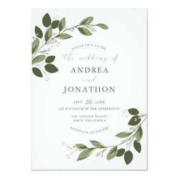 Small Blushing Sprigs Wedding Invite With Pink Back Front View