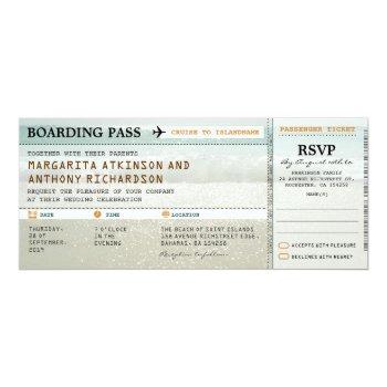 Small Boarding Pass Beach Waves Wedding Invites & Rsvp Front View