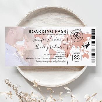 boarding pass destination world map wedding invitation