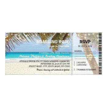 Small Boarding Pass Tropical Beach Flamingo Wedding Front View