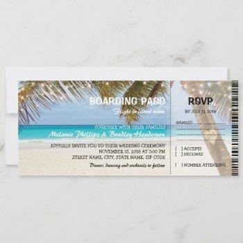 boarding pass tropical beach wedding invitation