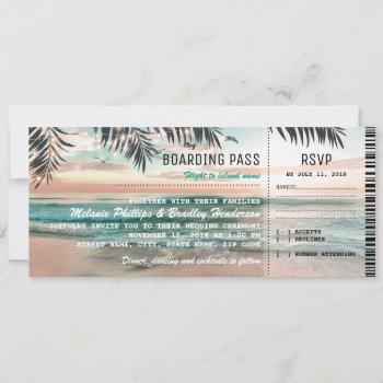 boarding pass tropical beach wedding tickets rsvp invitation