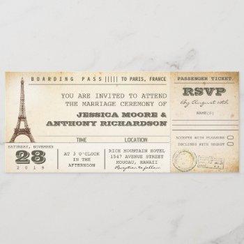Small Boarding Pass Wedding Tickets-  Paris Front View